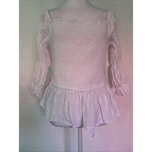 INC Blouse Y2K White Smocked 3/4Sleeve Square Neckline Sz XL Tiered Off Shoulder